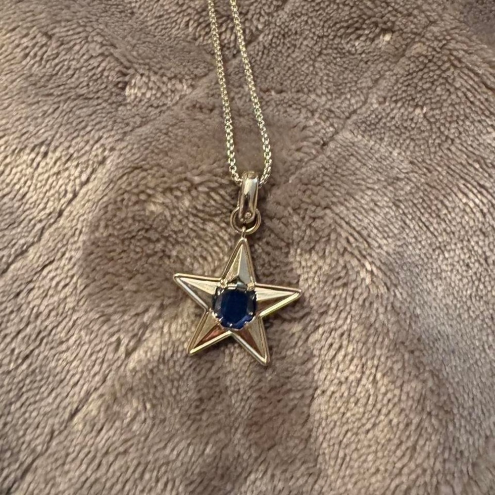 Kendra Scott Star‎ Pendant Necklace Blue Stone Silver Tone Adjustable Slider